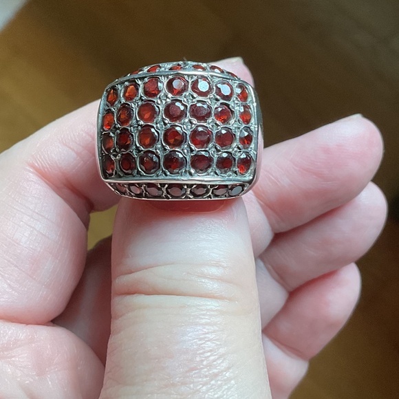 NWOT Sterling Silver 925 Garnet Wide Ring Size US 7.5 - Picture 2 of 16